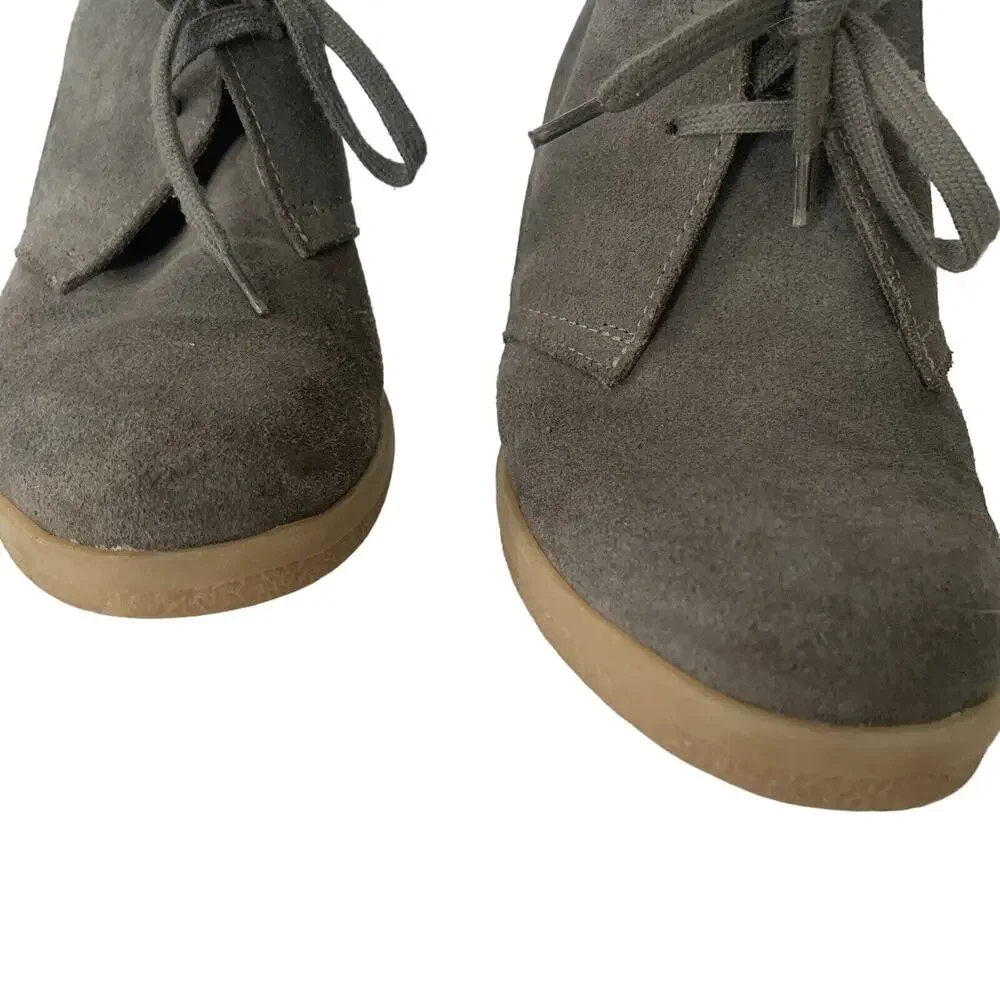 J Crew Lace Up Wedge Ankle Suede Boots Booties Shoes Women's Size 8 Grey